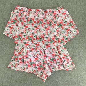 Harper Wren Cute Floral Romper Small Strapless Lined Light‎ Lavender Red Green